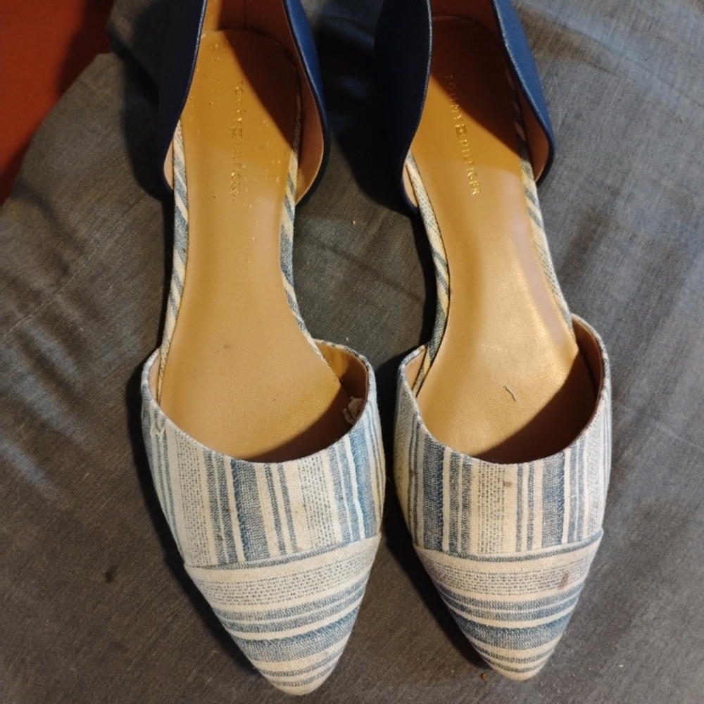 Tommy Hilfiger Blue and White Striped Flats